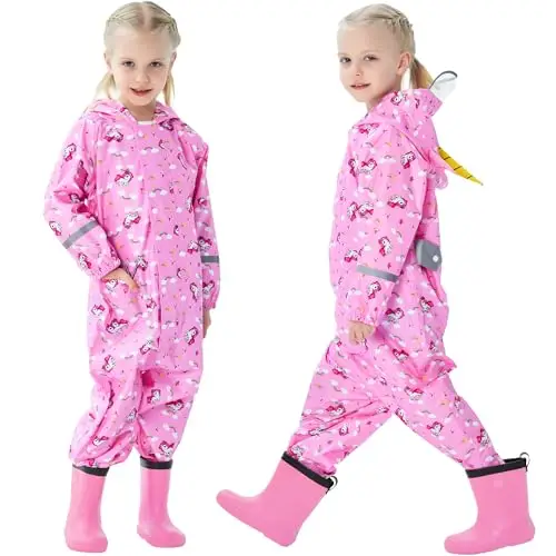 FILOWA Tuta Impermeabile Antipioggia Bambina Pioggia con Cappuccio Ragazza Leggero Portatile Jogging Tutto in Uno miniatura 2