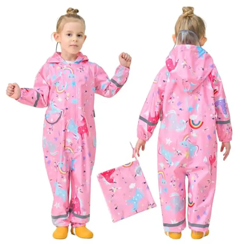 FILOWA Tuta Impermeabile Antipioggia Bambina Pioggia con Cappuccio Ragazza Leggero Portatile Jogging Tutto in Uno