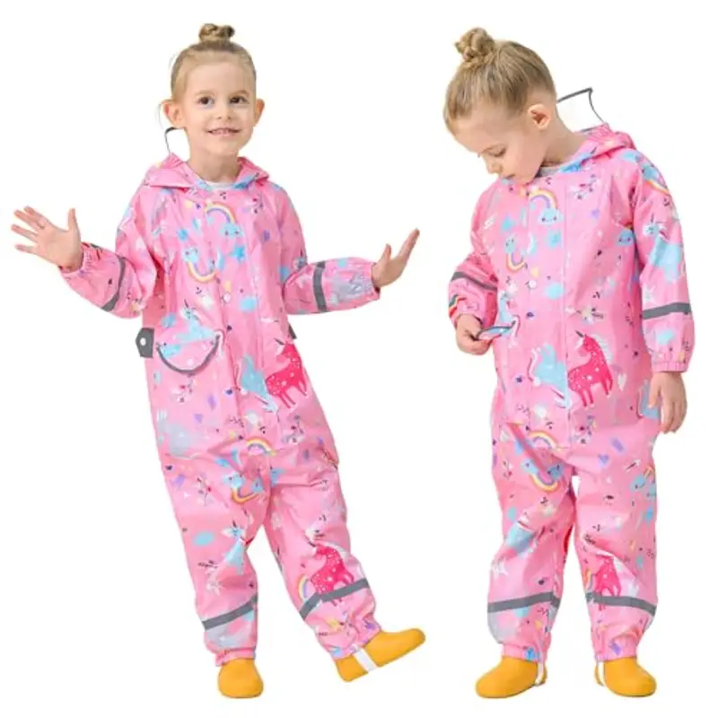 FILOWA Tuta Impermeabile Antipioggia Bambina Pioggia con Cappuccio Ragazza Leggero Portatile Jogging Tutto in Uno miniatura 2