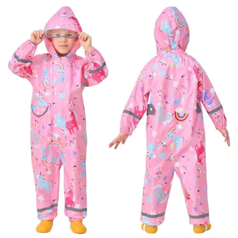 FILOWA Tuta Impermeabile Antipioggia Bambina Pioggia con Cappuccio Ragazza Leggero Portatile Jogging Tutto in Uno miniatura 3