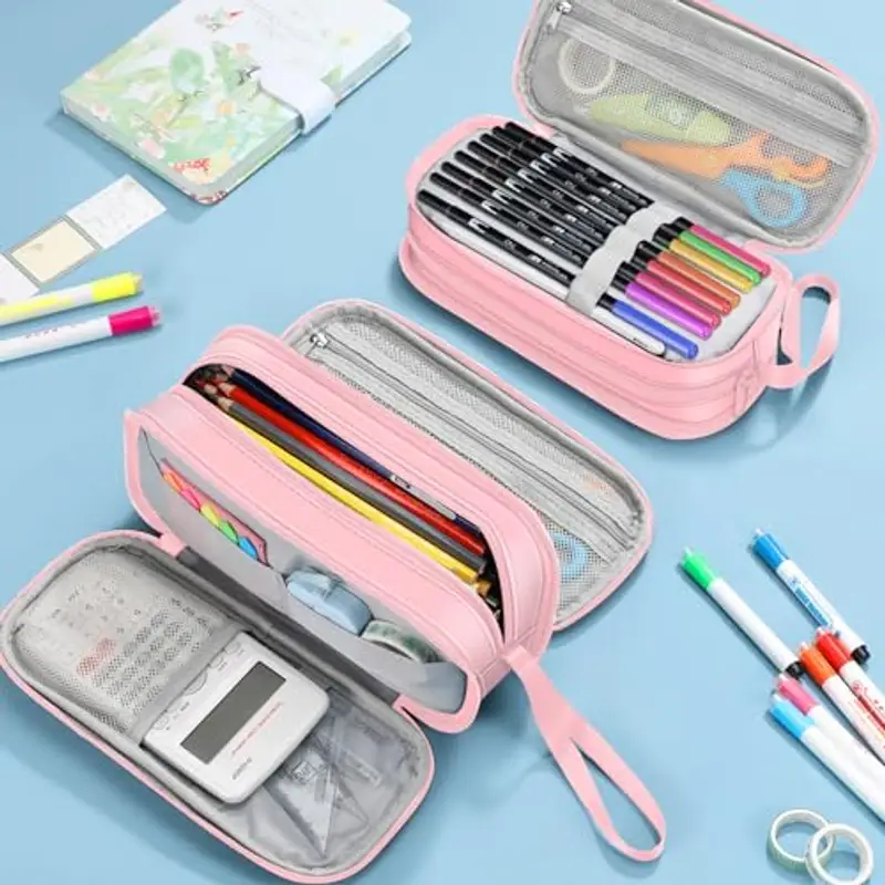 FINPAC Astuccio di Grande Capacità, Portatile Cancelleria Borsa con 3 Scomparti, Portamatite con Cerniera per Scuola Ufficio Studenti Universitari Adulto, (Ombré glitterato) miniatura 3