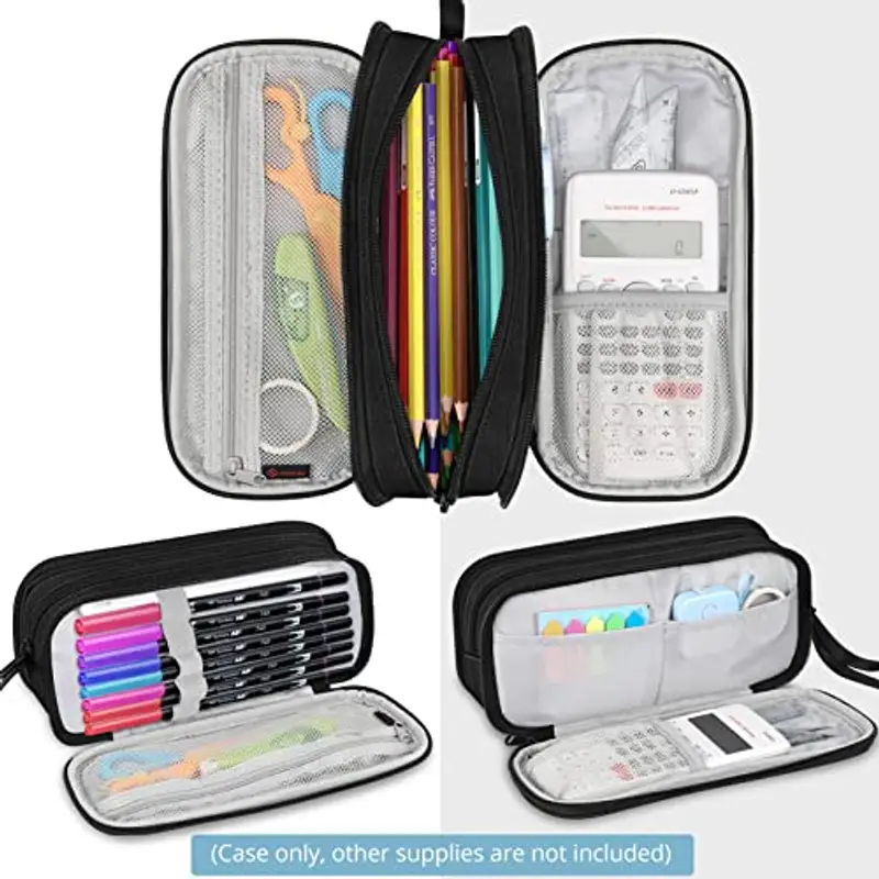 FINPAC Astuccio di Grande Capacità, Portatile Cancelleria Borsa con 3 Scomparti, Portamatite con Cerniera per Scuola Ufficio Studenti Universitari Adulto, (Z-Dont Touch) miniatura 2