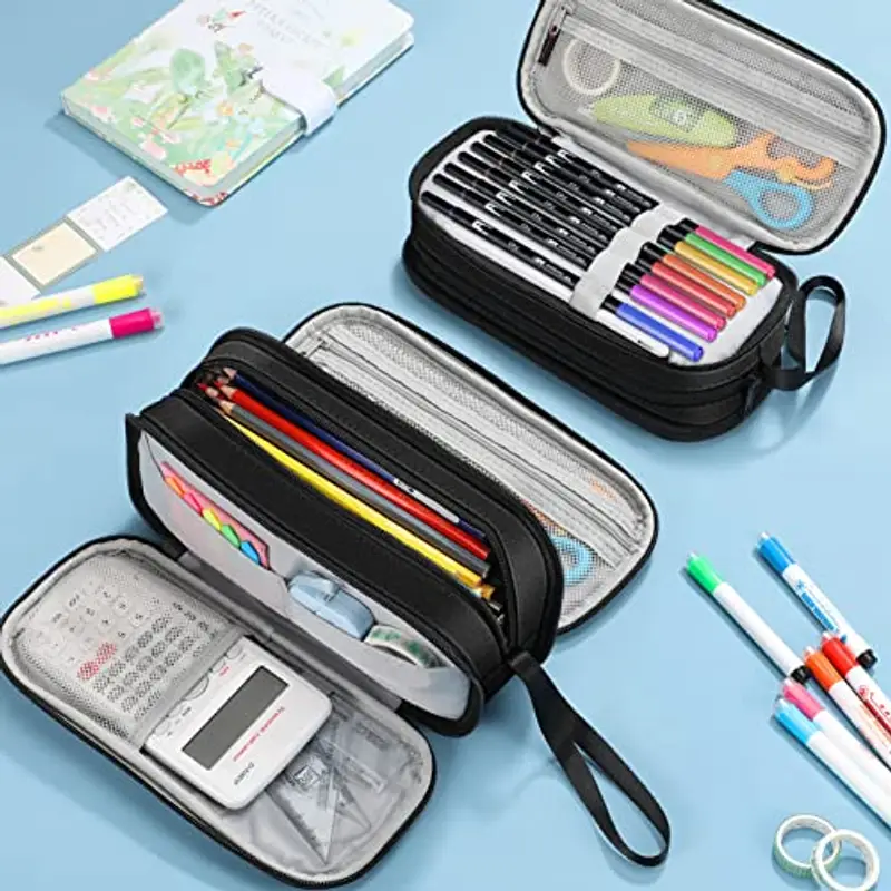 FINPAC Astuccio di Grande Capacità, Portatile Cancelleria Borsa con 3 Scomparti, Portamatite con Cerniera per Scuola Ufficio Studenti Universitari Adulto, (Z-Dont Touch) miniatura 3