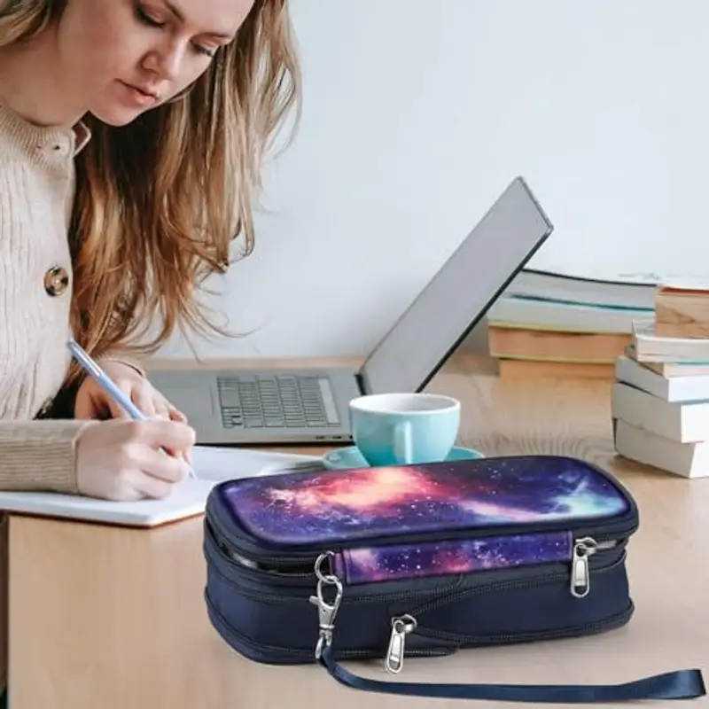 FINTIE Astuccio di Grande Capacità, Espandibile Portatile Cancelleria Portamatite Trucco Borsa con Cerniera per Scuola Ufficio Adulto Ragazze Ragazzi Studenti miniatura 3