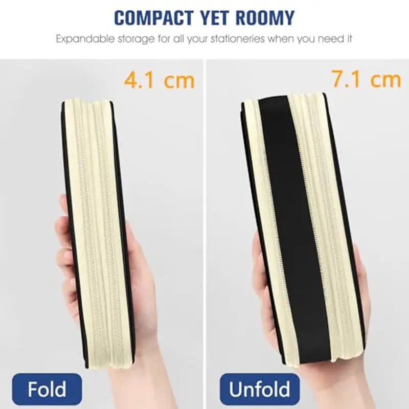 FINTIE Astuccio di Grande Capacità, Espandibile Portatile Cancelleria Portamatite Trucco Borsa con Cerniera per Scuola Ufficio Adulto Ragazze Ragazzi Studenti, (Nero) miniatura 2