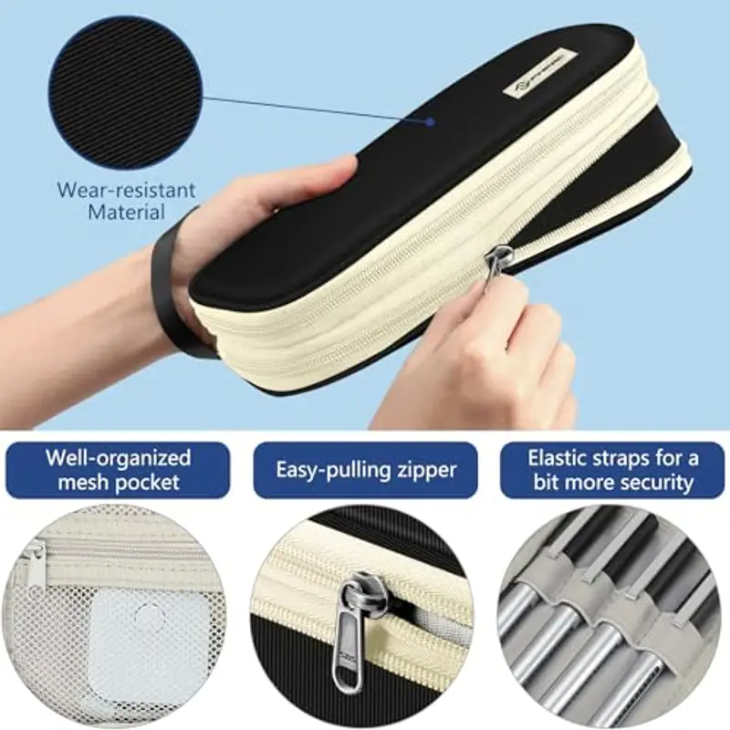 FINTIE Astuccio di Grande Capacità, Espandibile Portatile Cancelleria Portamatite Trucco Borsa con Cerniera per Scuola Ufficio Adulto Ragazze Ragazzi Studenti, (Nero) miniatura 3