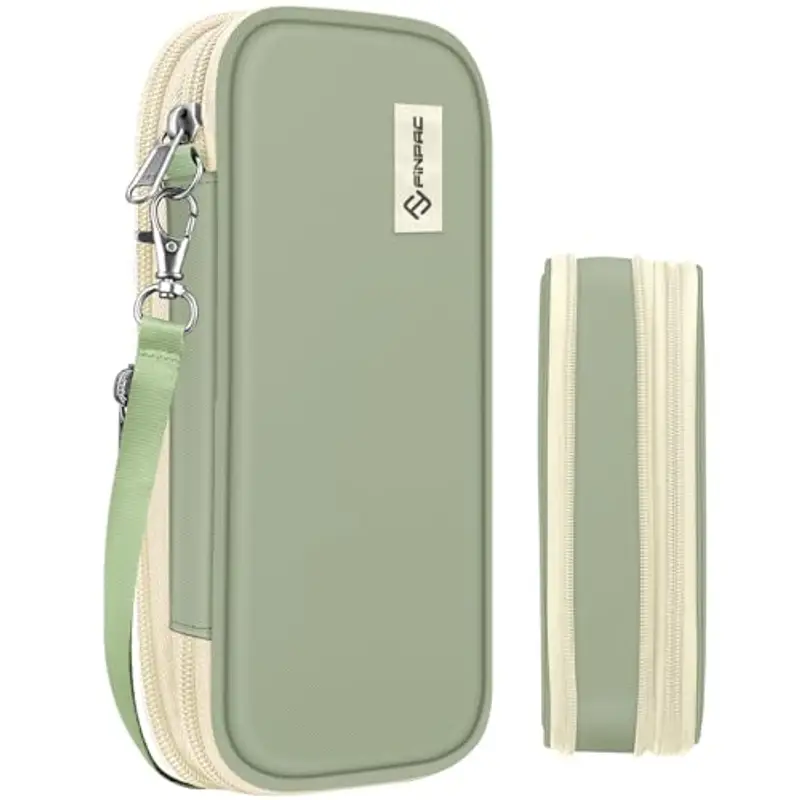 FINTIE Astuccio di Grande Capacità, Espandibile Portatile Cancelleria Portamatite Trucco Borsa con Cerniera per Scuola Ufficio Adulto Ragazze Ragazzi Studenti, (Verde)