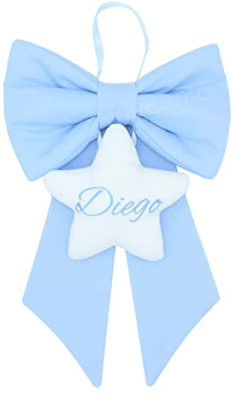 Fiocco nascita bimbo bimba personalizzato con nome ricamato rosa celeste Made in Italy (Stella bimbo)