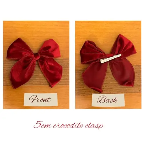 Fiocco per Capelli Bambina in Velluto, Chiusura Forcina a Coccodrillo, Elegante e Versatile miniatura 2