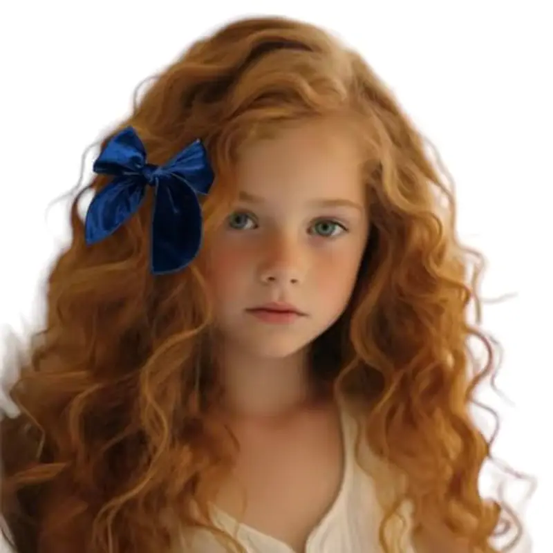 Fiocco per Capelli Bambina in Velluto, Chiusura Forcina a Coccodrillo, Elegante e Versatile (Blu) miniatura 2