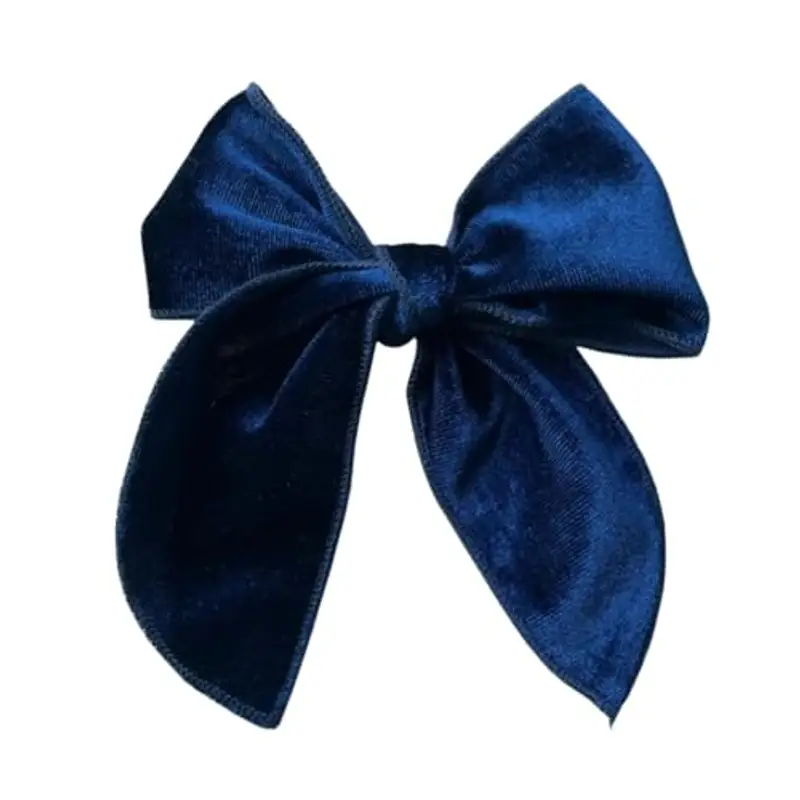 Fiocco per Capelli Bambina in Velluto, Chiusura Forcina a Coccodrillo, Elegante e Versatile (Blu) miniatura 3