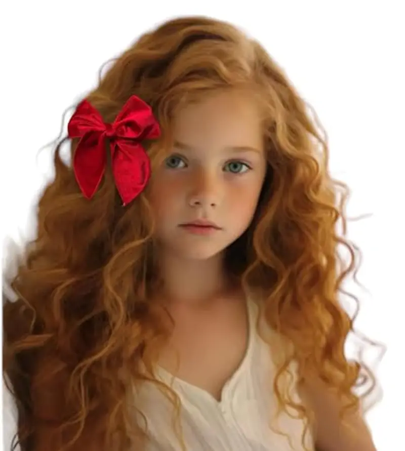 Fiocco per Capelli Bambina in Velluto, Chiusura Forcina a Coccodrillo, Elegante e Versatile (Rosso) miniatura 2
