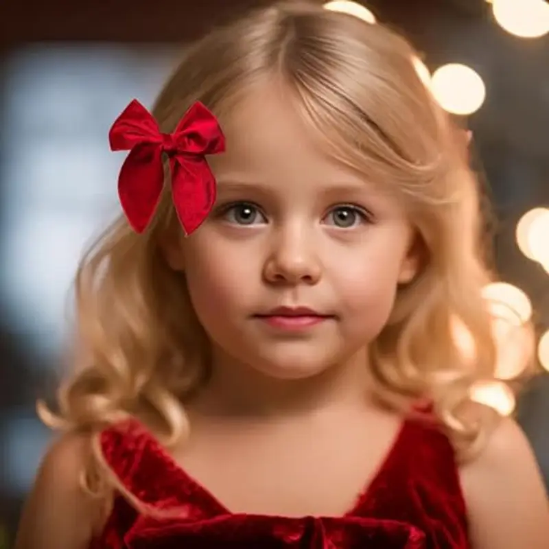 Fiocco per Capelli Bambina in Velluto, Chiusura Forcina a Coccodrillo, Elegante e Versatile (Rosso) miniatura 3