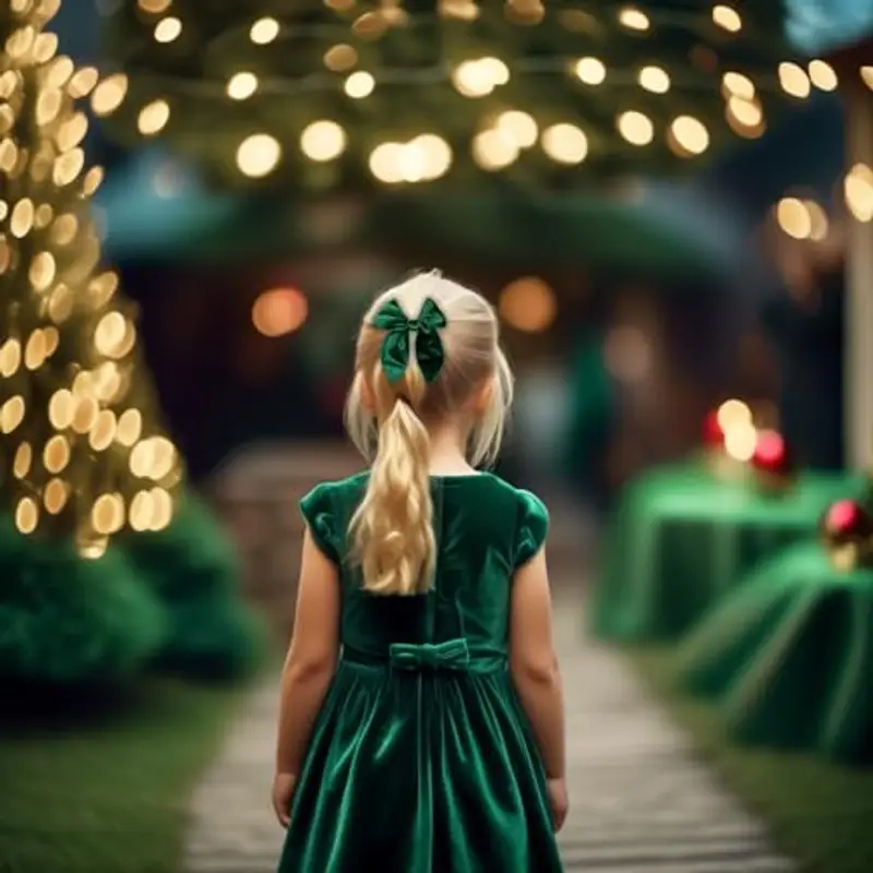 Fiocco per Capelli Bambina in Velluto, Chiusura Forcina a Coccodrillo, Elegante e Versatile (Verde) miniatura 2