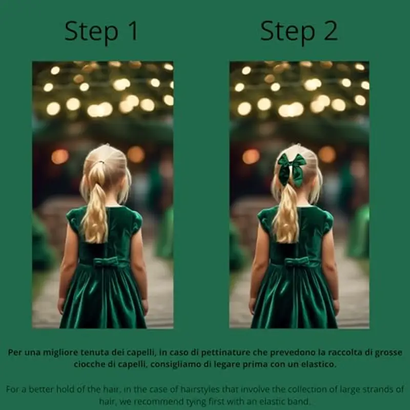 Fiocco per Capelli Bambina in Velluto, Chiusura Forcina a Coccodrillo, Elegante e Versatile (Verde) miniatura 3