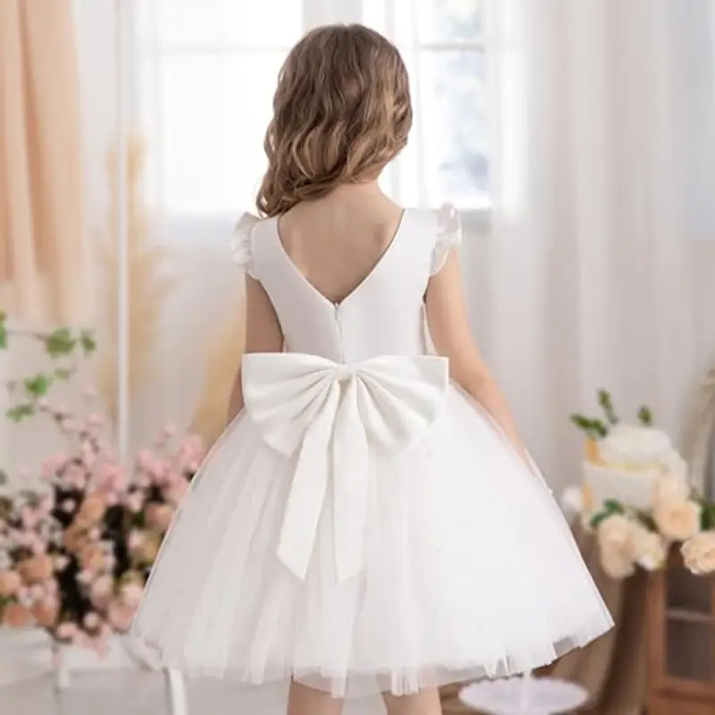 Fiore Ragazza Abiti da Sposa per Matrimoni Abiti da Damigella d'Onore Nodo A Fiocco Tulle Abito Bambini Formale Abito miniatura 2