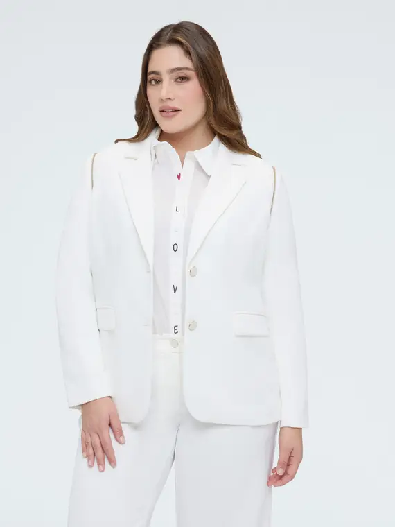 Blazer 2 in 1 con maniche staccabili Donna, Bianco (54 IT)