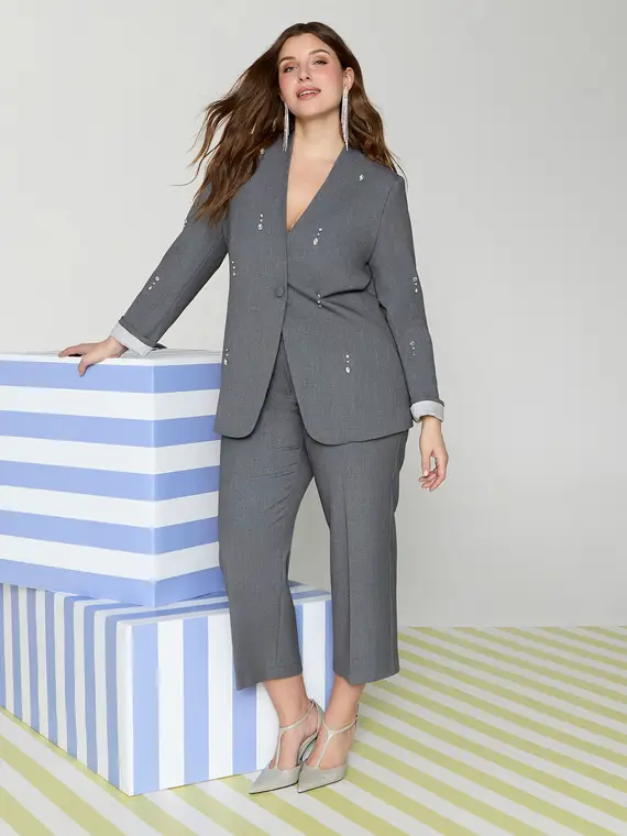 Blazer con dettagli brillanti Donna, Grigio (50 IT)