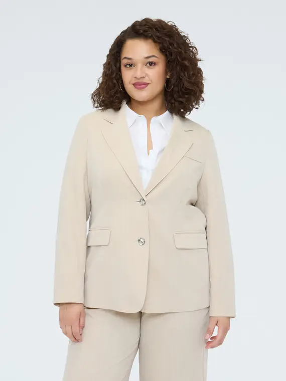 Blazer effetto gessato con bottoni gioiello Donna, Beige (58 IT)