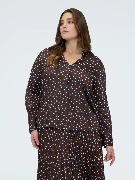 Blusa a pois in raso di viscosa Donna, Marrone (52 IT) miniatura 3
