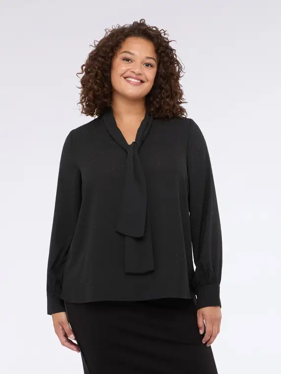 Blusa in georgette con micro punti luce e fiocco Donna, Nero (52 IT)