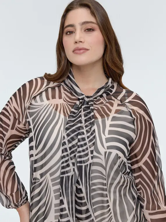 Blusa in georgette con stampa e fiocco Donna, Bianco (56 IT) miniatura 3