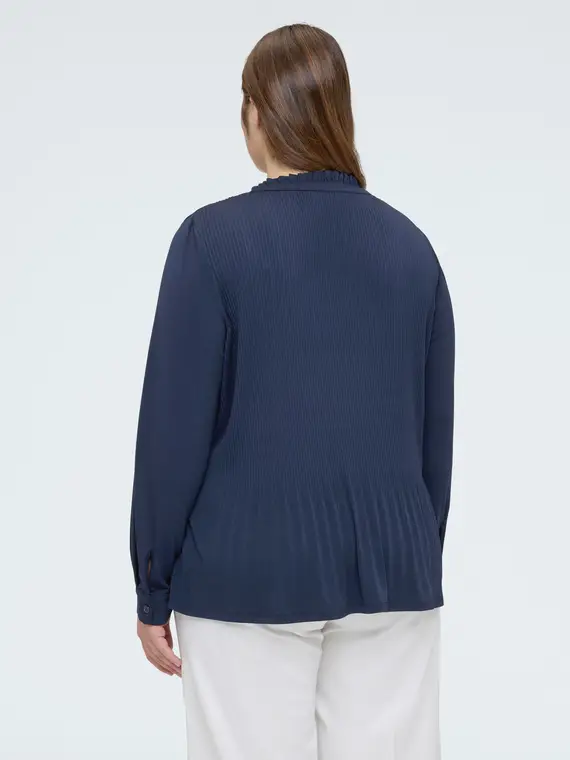 Blusa in jersey plissé con bottoni Donna, Blu (60-62 IT) miniatura 2