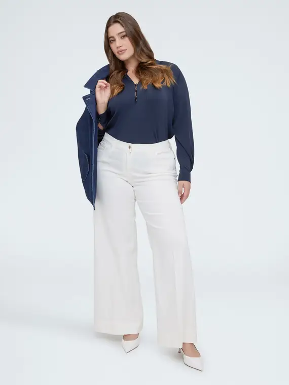 Blusa in jersey plissé con bottoni Donna, Blu (60-62 IT) miniatura 3