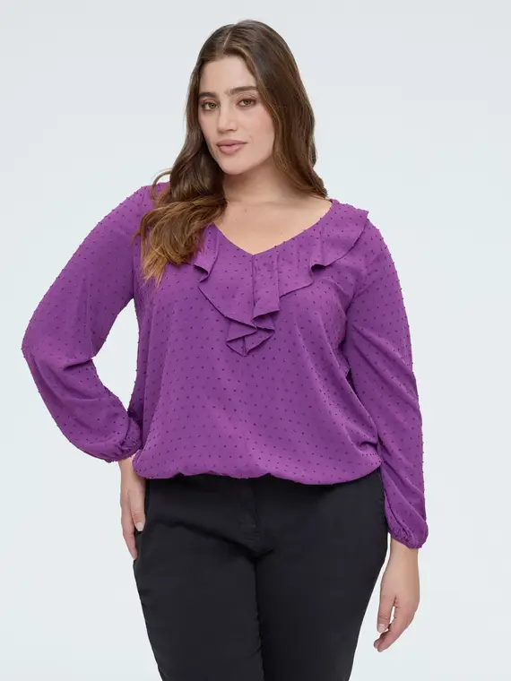 Blusa in plumetis a pois con volant Donna, Viola (58 IT)