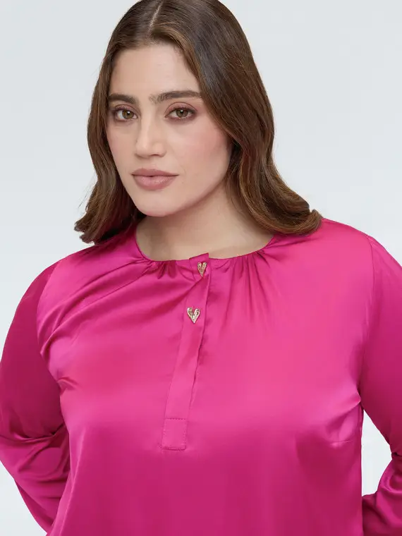 Blusa in raso con bottoni a forma di cuore Donna, Fucsia (60 IT) miniatura 3