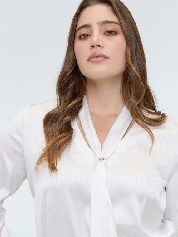 Blusa in raso con cravatta Donna, Bianco (56 IT) miniatura 3