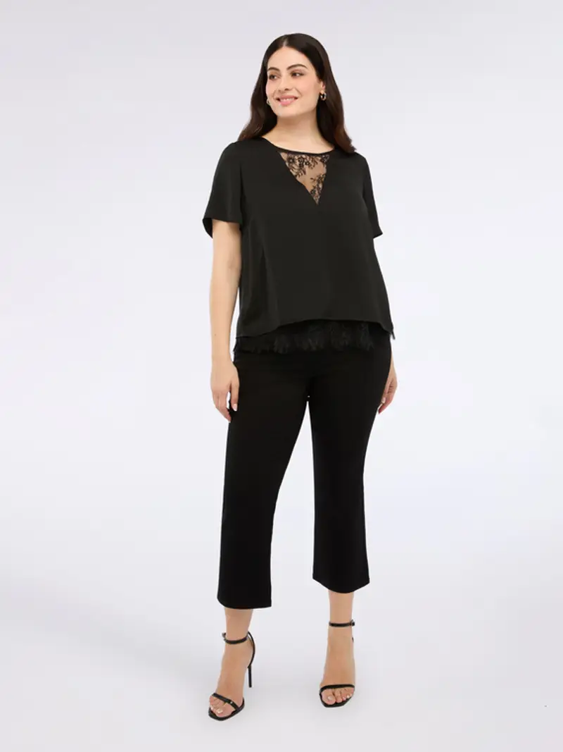 Fiorella Rubino - Blusa in raso con dettagli in pizzo Donna, Nero Taglia: 45 (54 IT)