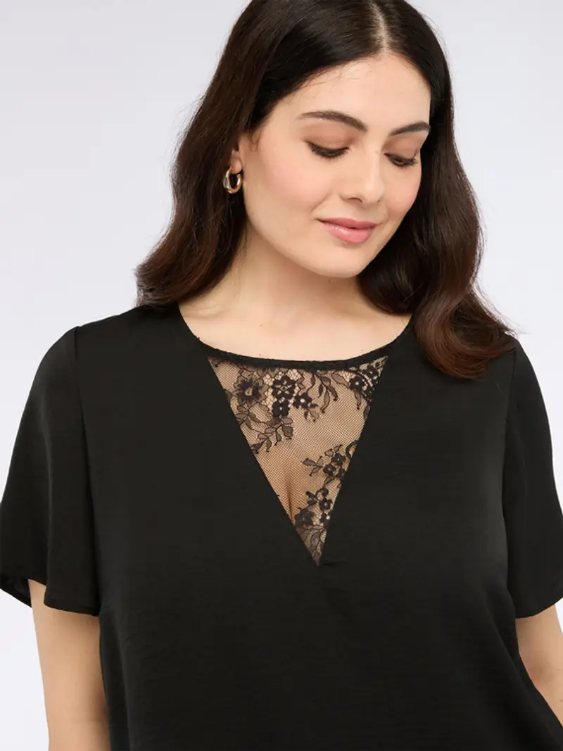 Fiorella Rubino - Blusa in raso con dettagli in pizzo Donna, Nero Taglia: 45 (54 IT) miniatura 3