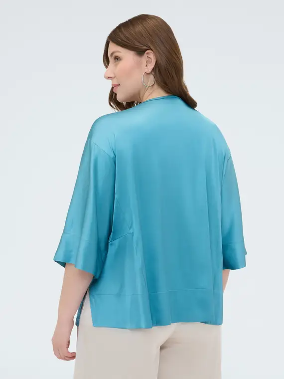 Blusa in raso con scollo a barchetta Donna, Azzurro (60-62 IT) miniatura 2