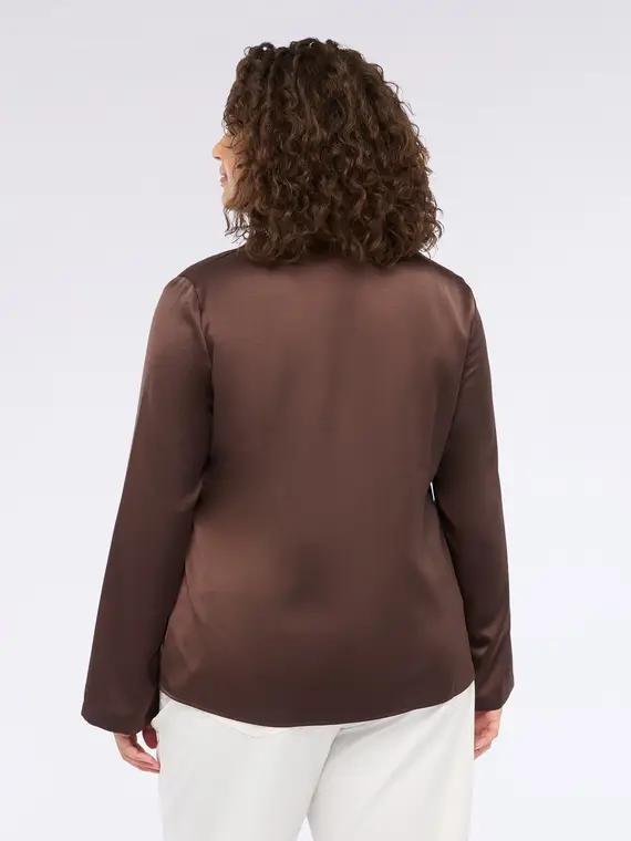 Blusa in raso con strass Donna, Marrone (58 IT) miniatura 2