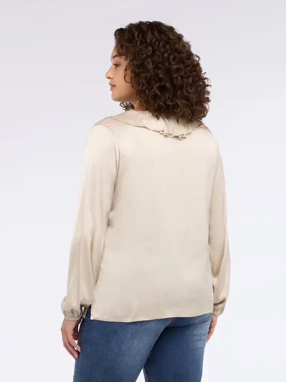 Blusa in raso con volant sullo scollo Donna, (50 IT) miniatura 2