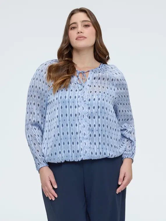 Blusa in tessuto lurex con stampa Donna, Azzurro (58 IT) miniatura 2