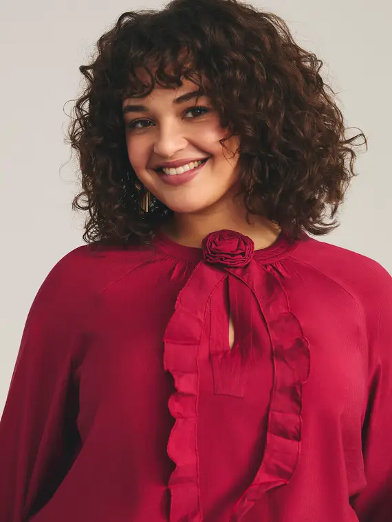 Blusa in viscosa con rosellina Donna, Bordeaux (52 IT)