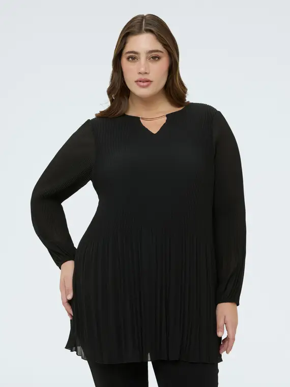 Blusa plissé in georgette con gioiello Donna, Nero (52 IT)