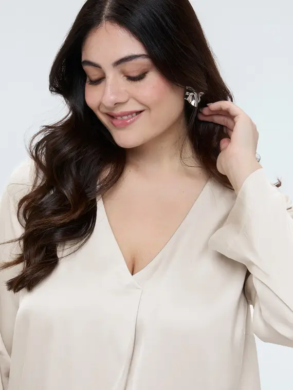 Blusa scollo a V in raso di viscosa Donna, Bianco (58 IT) miniatura 3