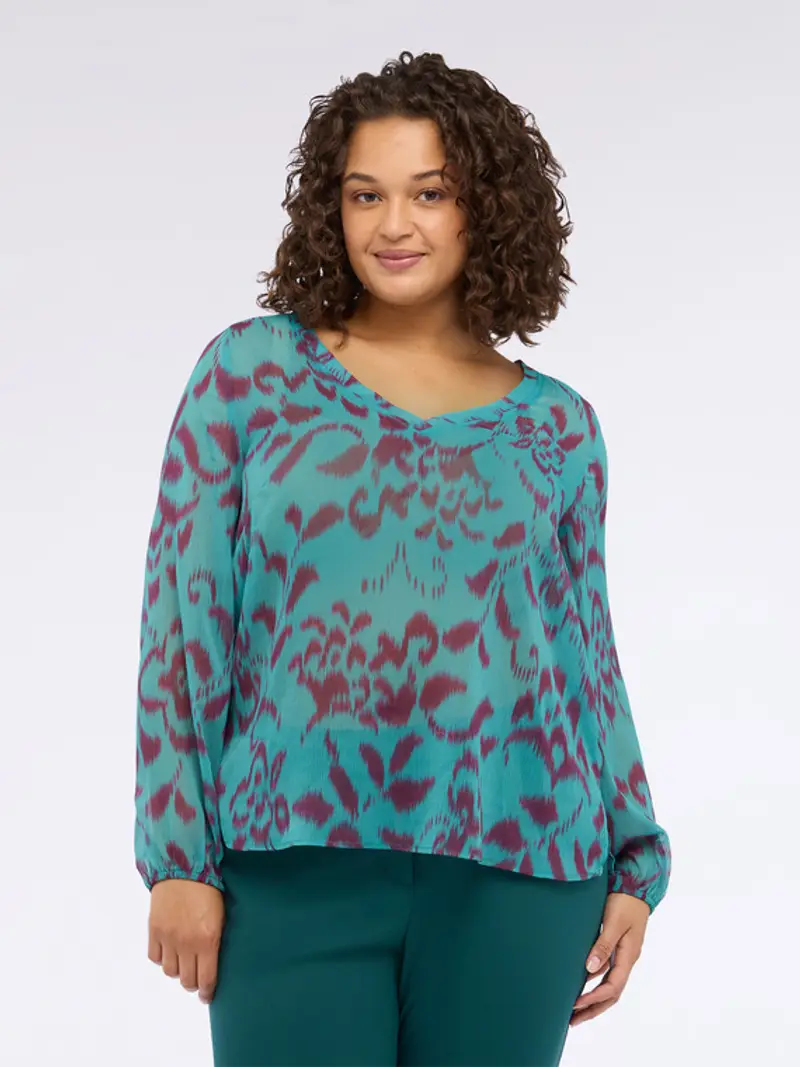 Blusa stampa astratta in creponne Donna, Ottanio (54 IT)