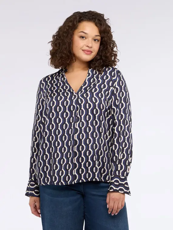 Blusa stampa geometrica in raso Donna, (48 IT) miniatura 3