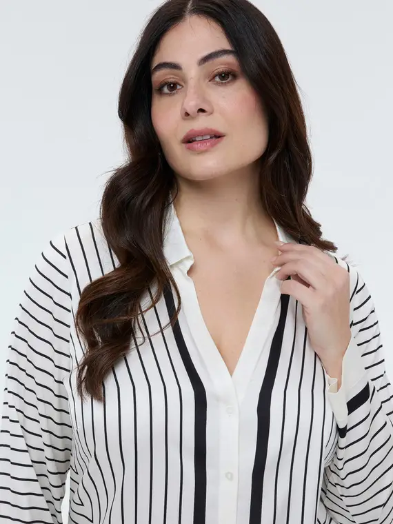 Camicia a righe con scollo a V Donna, Bianco (58 IT) miniatura 3