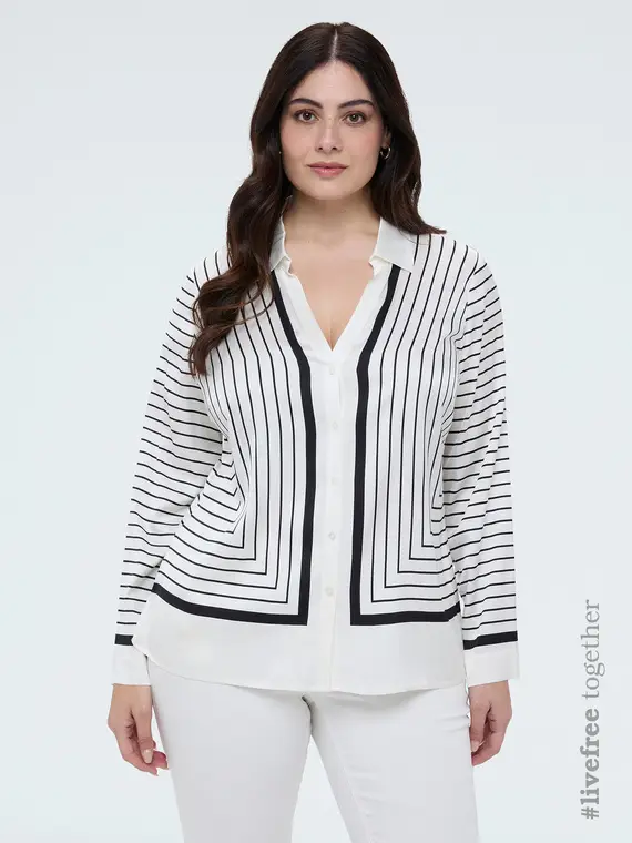 Camicia a righe con scollo a V Donna, Bianco (58 IT)