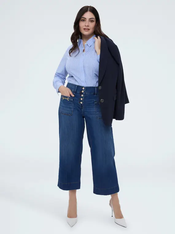 Camicia a righe in cotone Donna, Azzurro (50 IT) miniatura 3