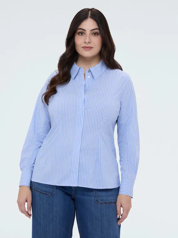 Camicia a righe in cotone Donna, Azzurro (50 IT)