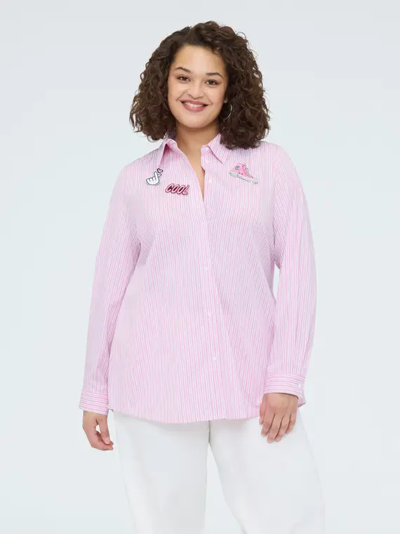 Camicia a righe in cotone Donna, Rosa (50 IT)