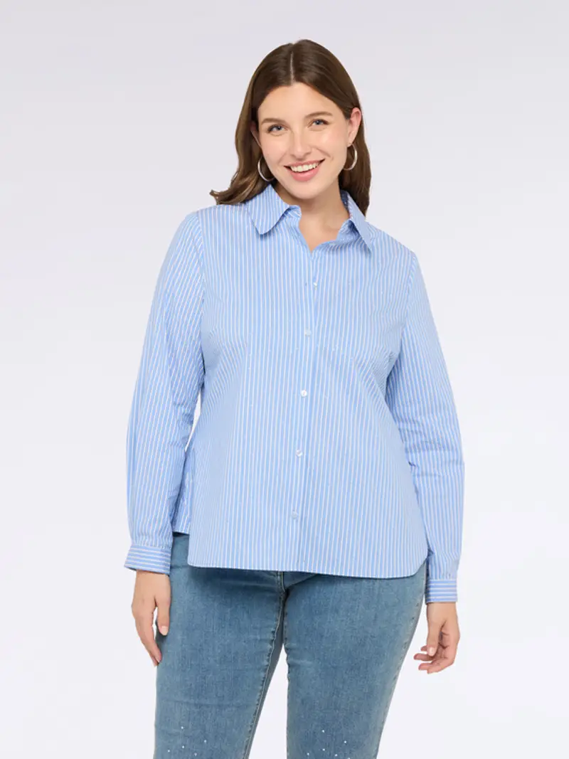 Fiorella Rubino - Camicia a righe in misto cotone con punti luce Donna, Azzurro Taglia: 39 (48 IT)