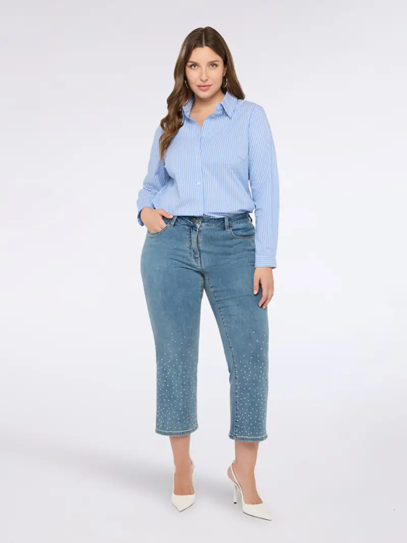 Fiorella Rubino - Camicia a righe in misto cotone con punti luce Donna, Azzurro Taglia: 39 (48 IT) miniatura 2