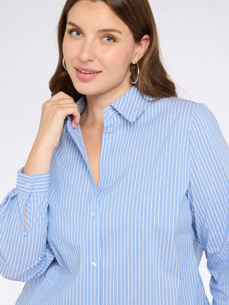 Fiorella Rubino - Camicia a righe in misto cotone con punti luce Donna, Azzurro Taglia: 39 (48 IT) miniatura 3